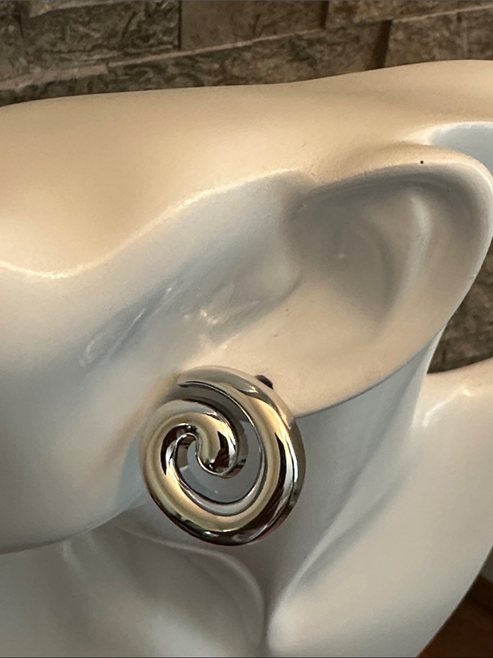 Polished Spiral Stud Earrings in Silver Tone - Picture 3 of 8